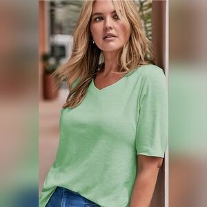 J. Jill Light Pima-Slub Elbow-Sleeve VNeck Aqua Tee ~ Plus Size 4X